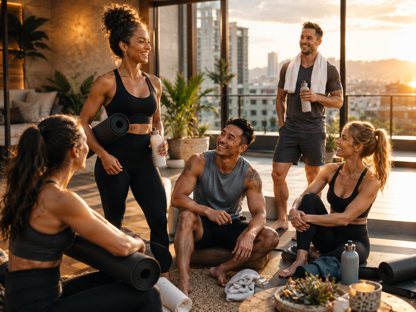 Yoga bootcamp group relaxing together after class